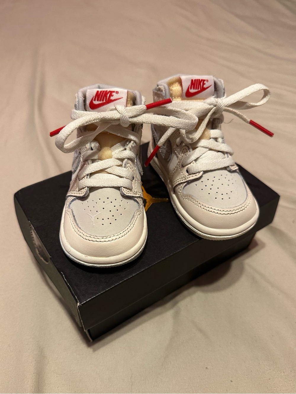 Nike Kids White and Red High-Top Sneakers